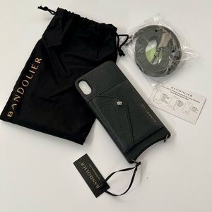 Bandolier case for iPhone XS Max in Black leather with pewter hardware